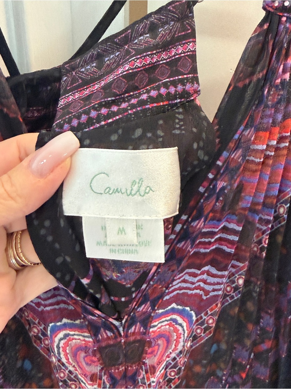 CAMILLA Plum Black Printed Pleated Maxi Dress Halter V-Neck M/L - Picture 5 of 8